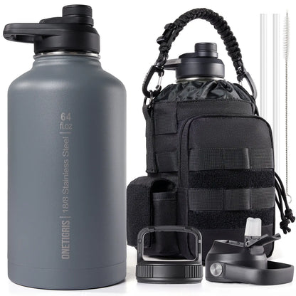 OneTigris - 64oz Portable Cold & Hot Stainless Steel Water Bottle with Straw - Reusable Drinkware, Washable Tumbler,  Vacuum Insulated Flask Insulated Thermos