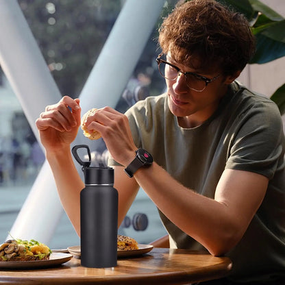 Insulated Water Bottle With Straw,32 oz Vacuum Insulated Stainless Steel  Water Flask,Keeps Cold and Hot,Metal Water Bottle Wide Mouth for Gym Travel Camping (Black)