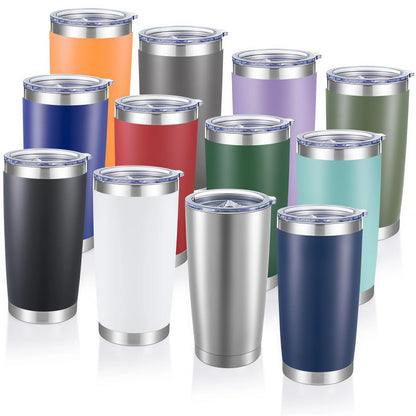 LMMAKE 1PC 20oz Portable Wide Mouth Reusable Thermos Cup, Double-Wall Vacuum Insulated Stainless Steel Flask with Powder-Coated Lid, Kitchenware Drinkware for Hot & Cold Drinks