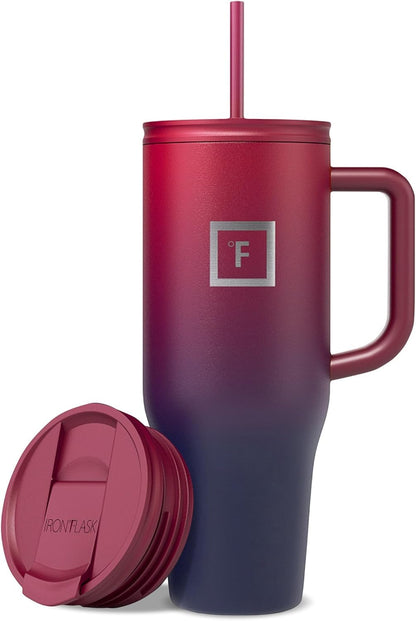 IRON °FLASK 40 oz Co-Pilot Insulated Travel Mug | Insulated Travel Mug with Straw & Flip Cap Lids - Cup Holder Fit, Leakproof, BPA Free (Aurora)