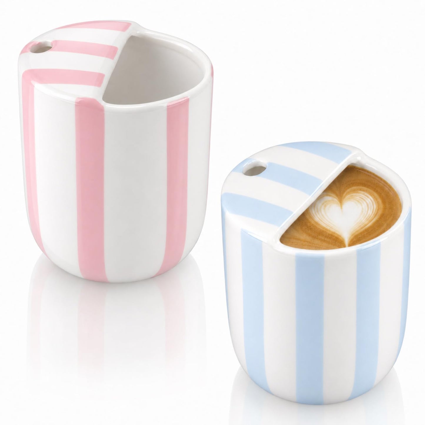 1 pcs Ceramic Mug with Sip Hole 10 oz deep Blue red Striped | Ice Coffee Mug, Travel Mugs,Novelty Hand Painted,Heat Resistant,Non Slip,Built in One Lid,Coffee Lovers Appreciation Gift