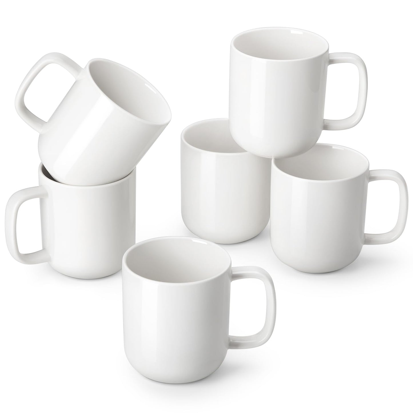 vancasso Porcelain Coffee Mugs Set, 12 oz Ceramic Coffee Cups for Latte Hot Tea Cappuccino Cocoa Milk Cups Set of 6, Dishwasher & Microwave Safe, White