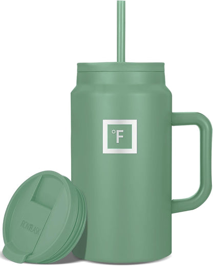 IRON °FLASK 40 oz Co-Pilot Insulated Travel Mug | Insulated Travel Mug with Straw & Flip Cap Lids - Cup Holder Fit, Leakproof, BPA Free (Aurora)
