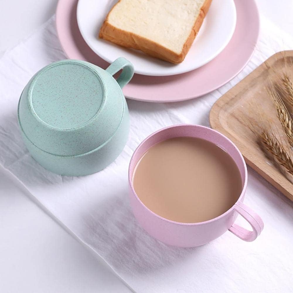 European Style Lightweight Milk Cup, Wide Mouth Simple Breakfast Drinking Cup Flat Bottom Drinking Cup(Pink)
