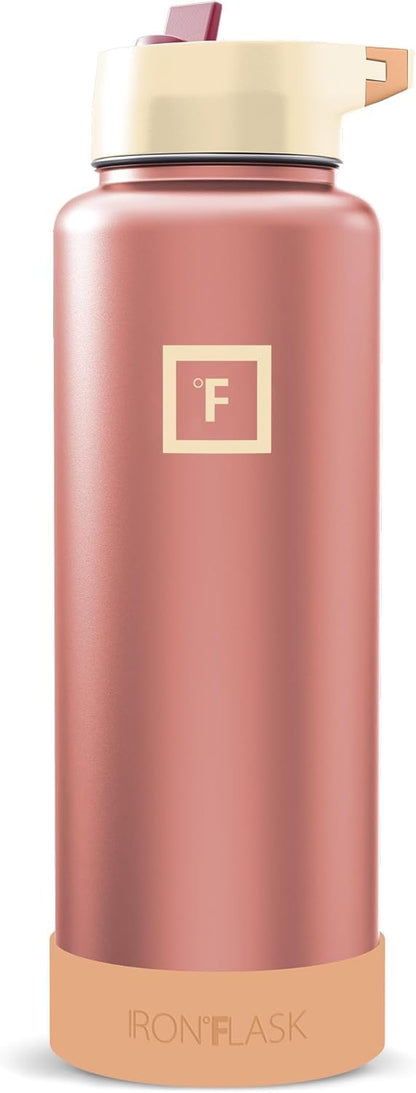 IRON °FLASK 40 oz Wide Mouth Water Bottle with Straw | Insulated Stainless Steel Sports Water Bottle with Leakproof Straw Lid - BPA Free, Cold 24 Hrs, Sweat Free (Midnight Black)