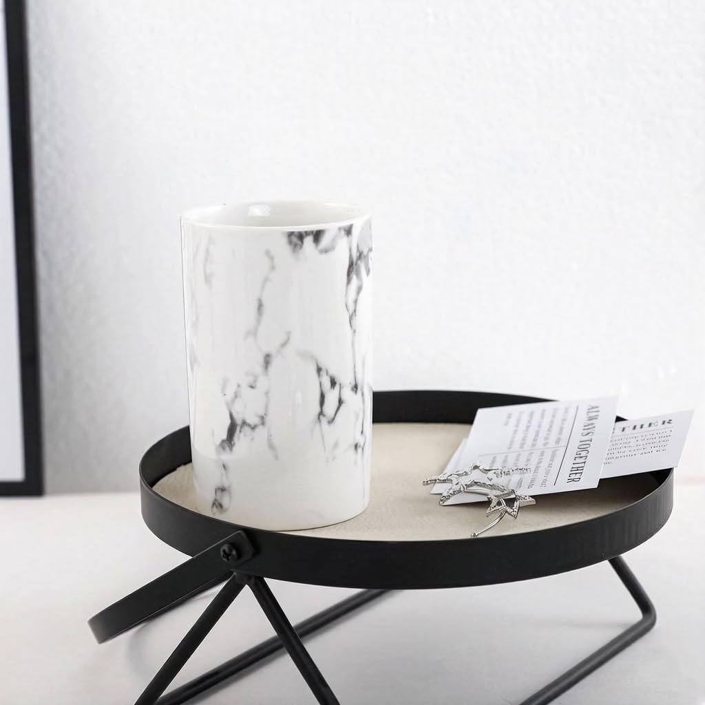 Creative ceramic cup office breakfast milk cup home hotel water cup marble mouthwash cup. (Stone pattern & White)