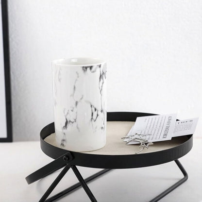 Creative ceramic cup office breakfast milk cup home hotel water cup marble mouthwash cup. (Stone pattern & White)