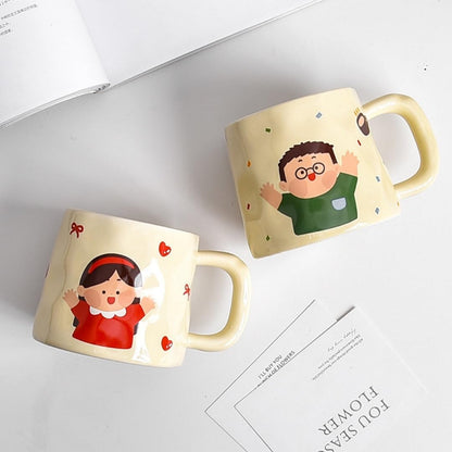 380Ml Ceramic Cartoon Family Breakfast Milk Cup