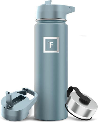 IRON °FLASK 32 oz Wide Mouth Water Bottle with 3 Lids | Insulated Stainless Steel Sports Water Bottle with 3 Leakproof Lids - BPA Free, Cold 24 Hrs, Sweat Free (Midnight Black)