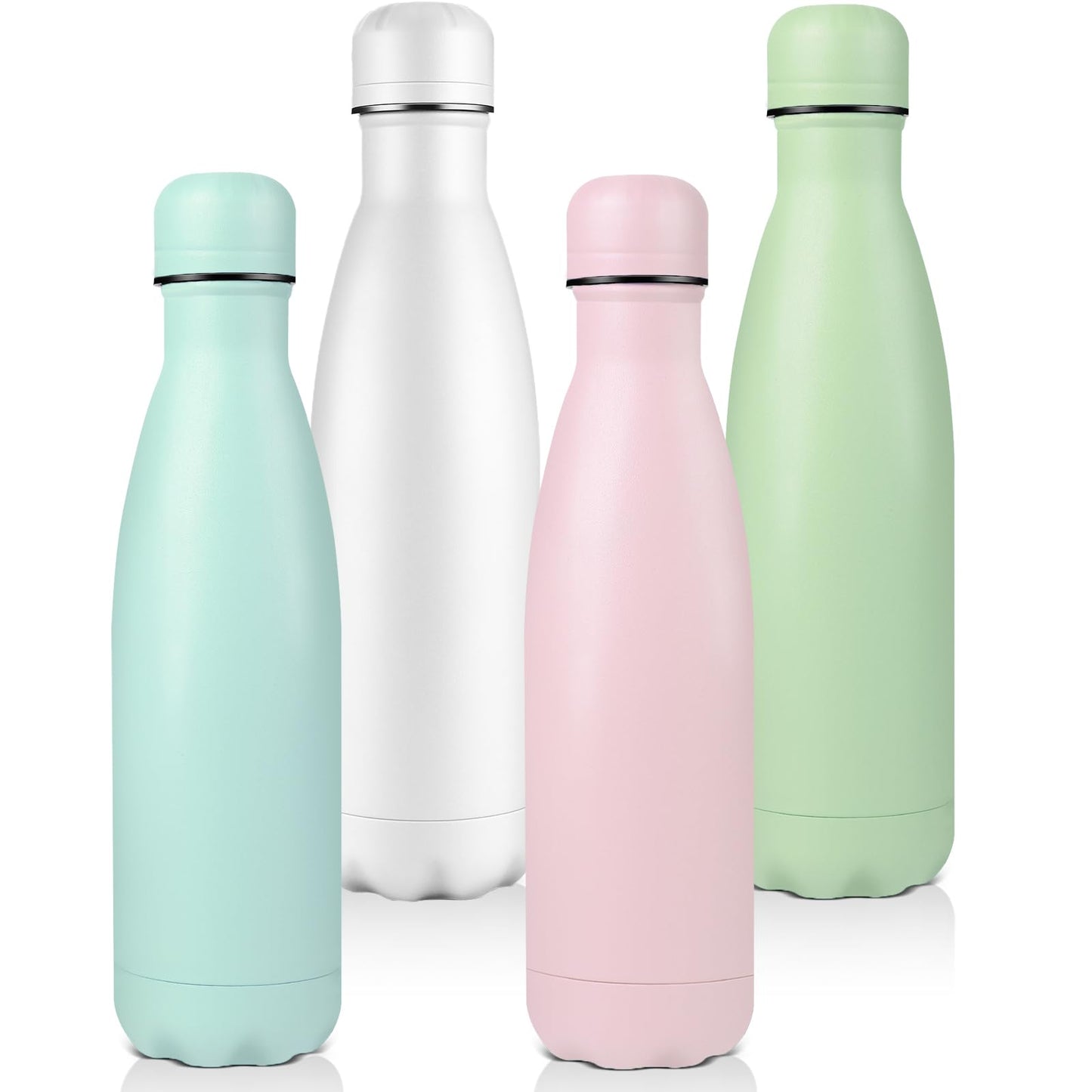 Volhoply 17oz Insulated Stainless Steel Water Bottle, Double Wall Vacuum Flask, Keeps Cold 24h & Hot 12h, Available in Packs of 1, 4, or 8（Silver,1 Pack)