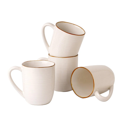 famiware Coffee Mug Set of 4, Annecy 14 oz Ceramic Cups Set with Handle | Stoneware Coffee Cup Set, Microwavable and Dishwasherable Stoneware, Drinkware Set for Tea, Latte, Cappuccino, Grey White