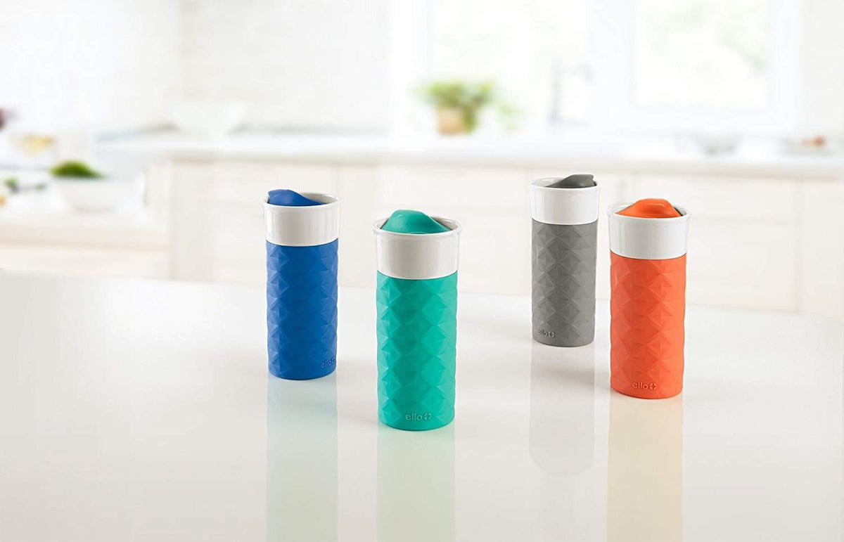 Ello Ogden Ceramic Travel Mug with Splash-Resistant Slider Lid and Protective Silicone Boot, Perfect for Coffee or Tea, BPA Free, Dishwasher Safe, Gray, 16 oz, 758-0438-040 | Splash-resistant ceramic travel mug with slider lid and protective silicone slee