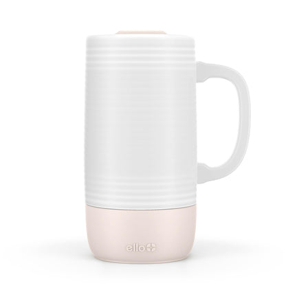 Ello Jane 18oz Ceramic Travel Mug with Handle, Splash-Resistant Slider Lid and Built-in Coaster, Perfect for Coffee and Tea, BPA Free, Dishwasher Safe, Holiday Gift Her Him, Yucca | Splash-resistant ceramic coffee tumbler with handle and silicone base. BP