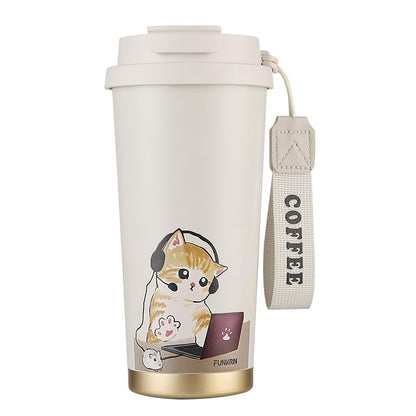 Funkrin Insulated Coffee Mug with Ceramic Coating, 16oz Iced Coffee Tumbler Cup with Flip Lid and Handle, Double Wall Vacuum Leak-Proof Travel Mug for Office School Party Camping