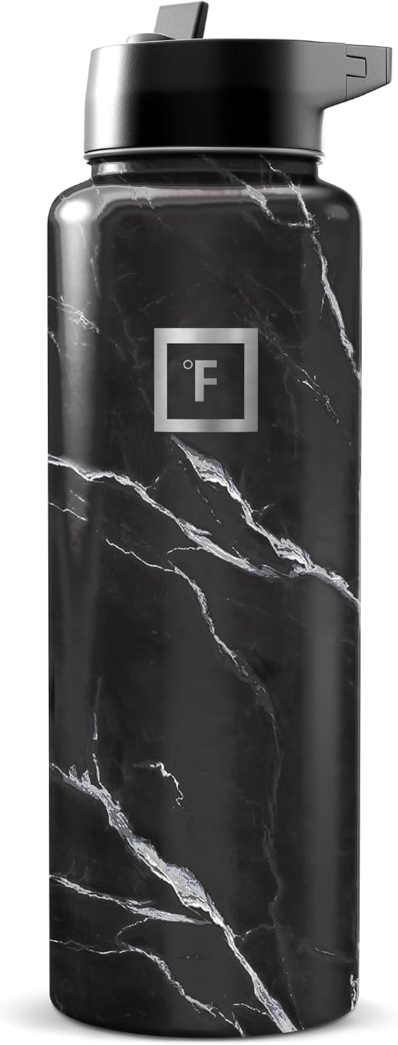 IRON °FLASK 64 oz Wide Mouth Water Bottle with Straw | Insulated Half Gallon Water Bottle with Leakproof Straw Lid - BPA Free, Cold 24 Hrs, Sweat Free (Midnight Black)