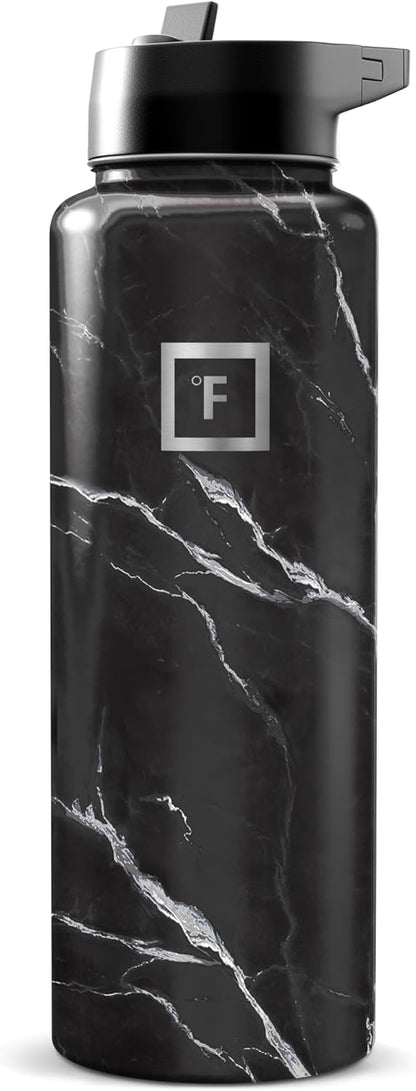 IRON °FLASK 40 oz Wide Mouth Water Bottle with Straw | Insulated Stainless Steel Sports Water Bottle with Leakproof Straw Lid - BPA Free, Cold 24 Hrs, Sweat Free (Midnight Black)