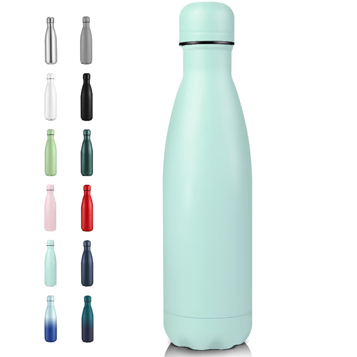 Volhoply 17oz Insulated Stainless Steel Water Bottle, Double Wall Vacuum Flask, Keeps Cold 24h & Hot 12h, Available in Packs of 1, 4, or 8（Silver,1 Pack)