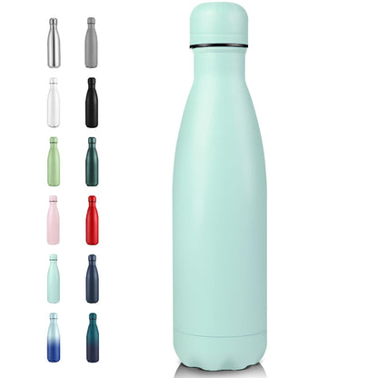 Volhoply 17oz Insulated Stainless Steel Water Bottle, Double Wall Vacuum Flask, Keeps Cold 24h & Hot 12h, Available in Packs of 1, 4, or 8（Silver,1 Pack)