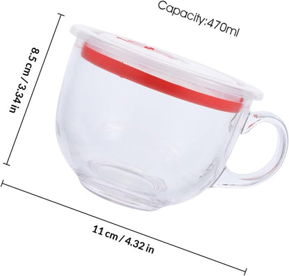 Multi-purpose Glass Breakfast Cup with Lid and Spoon 470ml Portable Milk and Cereal Mug Sturdy Plastic and Metal Components for Beverages and Juices