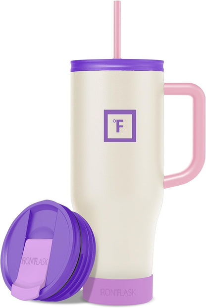 IRON °FLASK 40 oz Co-Pilot Insulated Travel Mug | Insulated Travel Mug with Straw & Flip Cap Lids - Cup Holder Fit, Leakproof, BPA Free (Aurora)