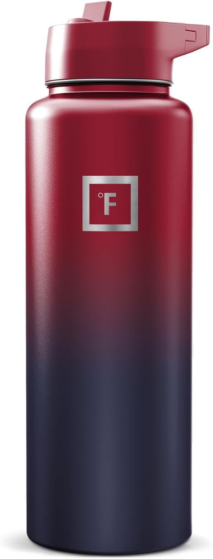 IRON °FLASK 40 oz Wide Mouth Water Bottle with Straw | Insulated Stainless Steel Sports Water Bottle with Leakproof Straw Lid - BPA Free, Cold 24 Hrs, Sweat Free (Midnight Black)