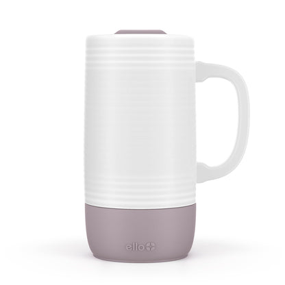 Ello Jane 18oz Ceramic Travel Mug with Handle, Splash-Resistant Slider Lid and Built-in Coaster, Perfect for Coffee and Tea, BPA Free, Dishwasher Safe, Holiday Gift Her Him, Yucca | Splash-resistant ceramic coffee tumbler with handle and silicone base. BP