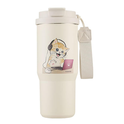 Funkrin Insulated Coffee Mug with Ceramic Coating, 16oz Iced Coffee Tumbler Cup with Flip Lid and Handle, Double Wall Vacuum Leak-Proof Travel Mug for Office School Party Camping