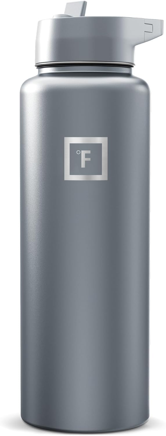 IRON °FLASK 64 oz Wide Mouth Water Bottle with Straw | Insulated Half Gallon Water Bottle with Leakproof Straw Lid - BPA Free, Cold 24 Hrs, Sweat Free (Midnight Black)