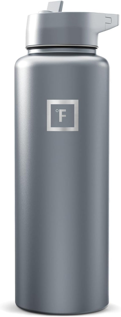 IRON °FLASK 64 oz Wide Mouth Water Bottle with Straw | Insulated Half Gallon Water Bottle with Leakproof Straw Lid - BPA Free, Cold 24 Hrs, Sweat Free (Midnight Black)