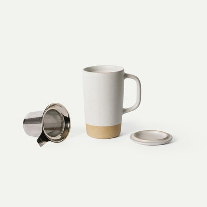 Mora Ceramics Large Tea Mug with Loose Leaf Infuser and Ceramic Lid, 18 oz, Portable, Microwave and Dishwasher Safe, Tall Coffee Cup - Rustic Matte Ceramic Glaze, Modern Herbal Tea Strainer, Olive