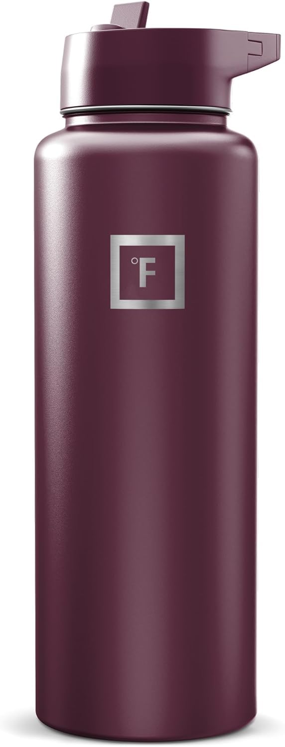 IRON °FLASK 64 oz Wide Mouth Water Bottle with Straw | Insulated Half Gallon Water Bottle with Leakproof Straw Lid - BPA Free, Cold 24 Hrs, Sweat Free (Midnight Black)