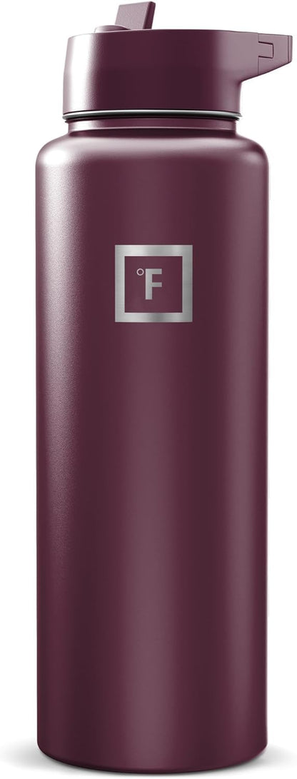 IRON °FLASK 40 oz Wide Mouth Water Bottle with Straw | Insulated Stainless Steel Sports Water Bottle with Leakproof Straw Lid - BPA Free, Cold 24 Hrs, Sweat Free (Midnight Black)