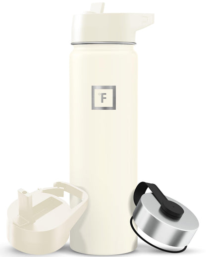 IRON °FLASK 32 oz Wide Mouth Water Bottle with 3 Lids | Insulated Stainless Steel Sports Water Bottle with 3 Leakproof Lids - BPA Free, Cold 24 Hrs, Sweat Free (Midnight Black)