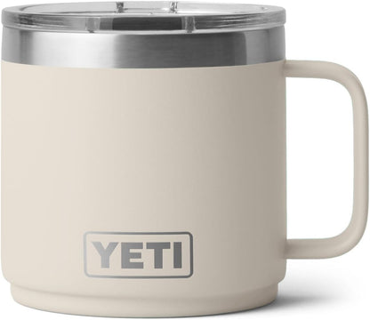 YETI Rambler 14 oz Ceramic Lined Stackable Mug, Cape Taupe | Double-Wall Vacuum Insulated, Stainless Steel with MagSlider Lid