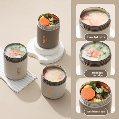 304 Stainless Steel Breakfast Cup, Portable Milk Water Cup with Lid Spoon for Outdoor (White)