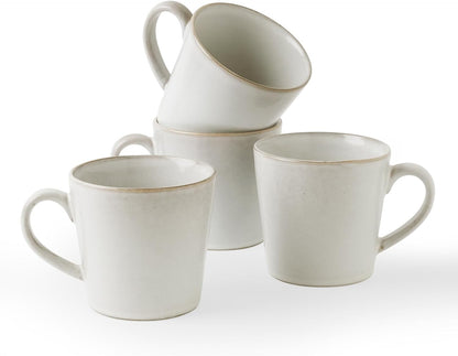 famiware Coffee Mug Set of 4, Annecy 14 oz Ceramic Cups Set with Handle | Stoneware Coffee Cup Set, Microwavable and Dishwasherable Stoneware, Drinkware Set for Tea, Latte, Cappuccino, Grey White