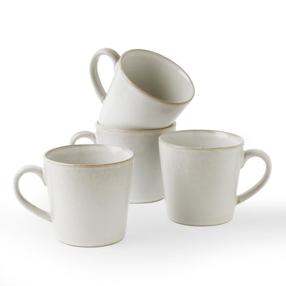 famiware Coffee Mug Set of 4, Annecy 14 oz Ceramic Cups Set with Handle | Stoneware Coffee Cup Set, Microwavable and Dishwasherable Stoneware, Drinkware Set for Tea, Latte, Cappuccino, Grey White