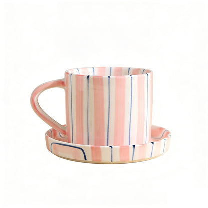 8 Oz Coffee Mug Large Espresso Cups With Saucer Ceramic Coffee Mugs Porcelain Coffee Cup With Saucer Hand-Painted Striped Art Cup And Saucer,C
