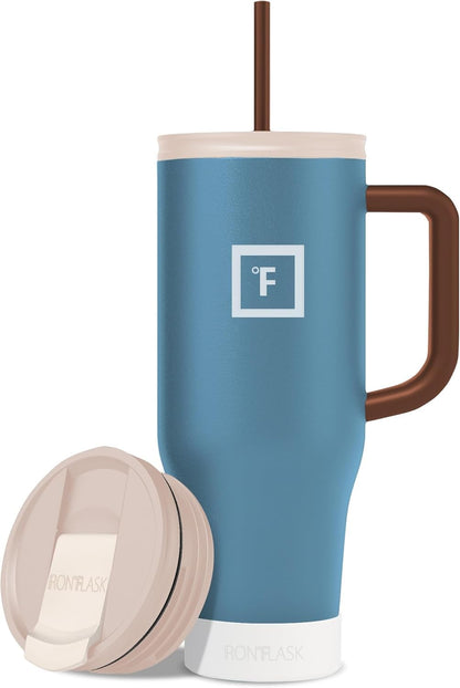 IRON °FLASK 40 oz Co-Pilot Insulated Travel Mug | Insulated Travel Mug with Straw & Flip Cap Lids - Cup Holder Fit, Leakproof, BPA Free (Aurora)
