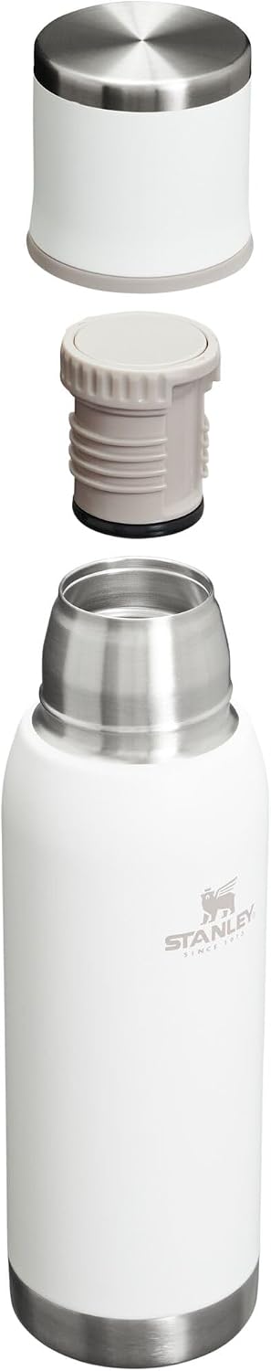 Stanley Adventure-To-Go Vacuum Bottle 25 oz | Wide Mouth with Leakproof Cup Lid | Keep Drinks Hot or Cold | Packable for Travel | Insulated Stainless Steel Thermal Bottle | BPA-Free | Frost White