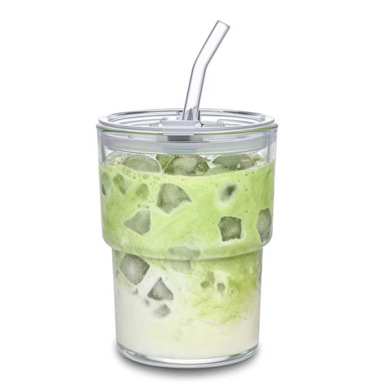 13oz Glass Tumbler with Straw and Lid Sealed, Carry On Reusable Iced Coffee Cups,Thick Wall Glass Coffee Drinking Glassware Cups