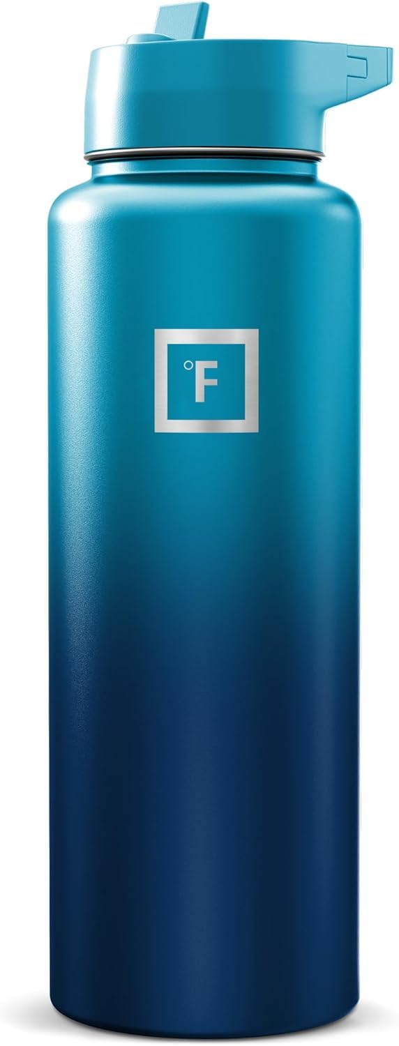 IRON °FLASK 40 oz Wide Mouth Water Bottle with Straw | Insulated Stainless Steel Sports Water Bottle with Leakproof Straw Lid - BPA Free, Cold 24 Hrs, Sweat Free (Midnight Black)