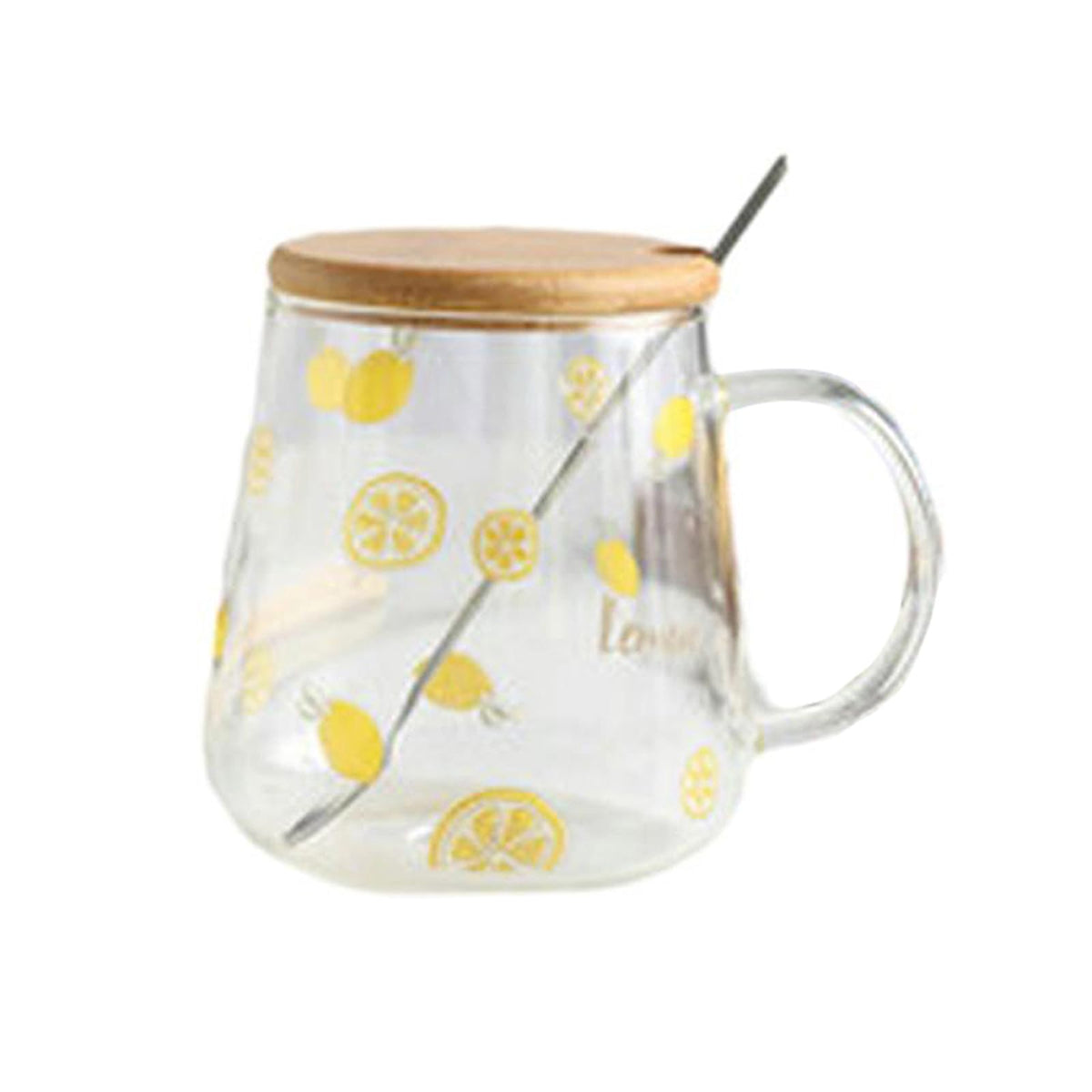 450ml/15oz Fruit Glass Lemon Milk Breakfast Cup With Lid Spoon, Lightweight And Heat-Resistant Water Cup For Home And Office Use-GK-B model