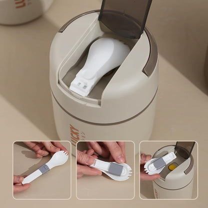 304 Stainless Steel Breakfast Cup, Portable Milk Water Cup with Lid Spoon for Outdoor (White)
