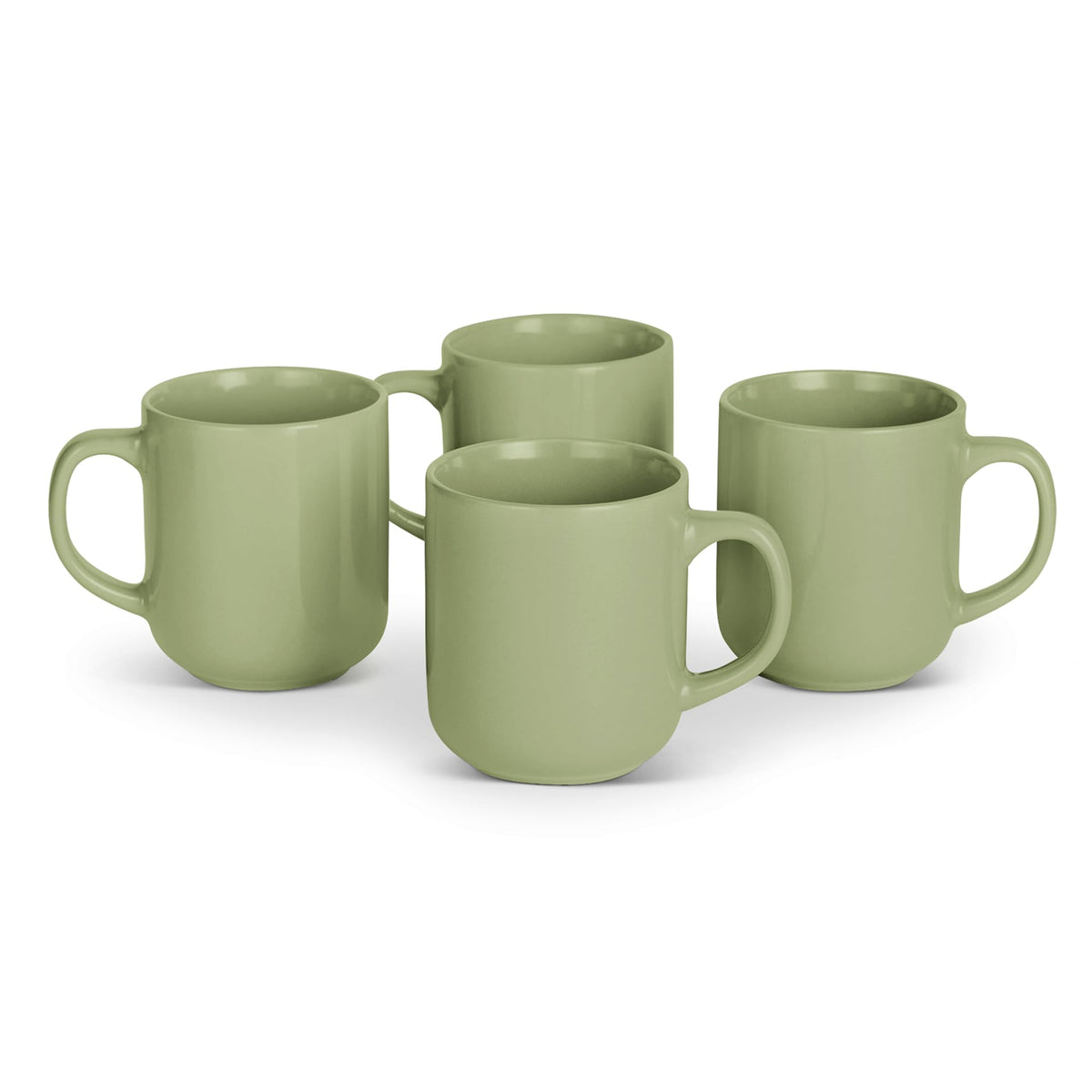 Amazon Basics Stoneware Coffee Mugs, 16 oz, 4-Piece Set, Gloss-Glazed, Stain-Resistant, Microwave, Freezer and Dishwasher-Safe, Linen Gray