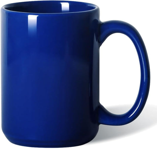 15 OZ Coffee Mug, Classic Blank Ceramic Cup with Large Handle for Tea Latte Cappuccino, Blue