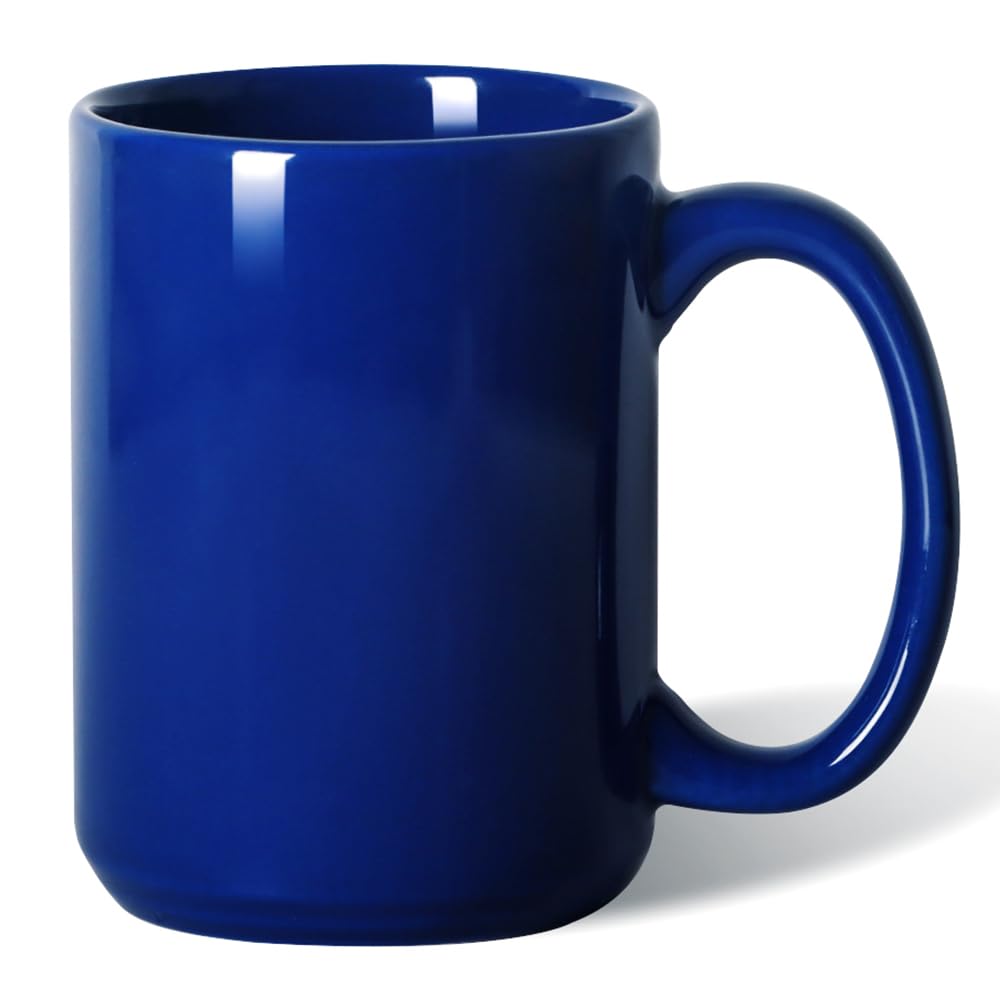 15 OZ Coffee Mug, Classic Blank Ceramic Cup with Large Handle for Tea Latte Cappuccino, Blue