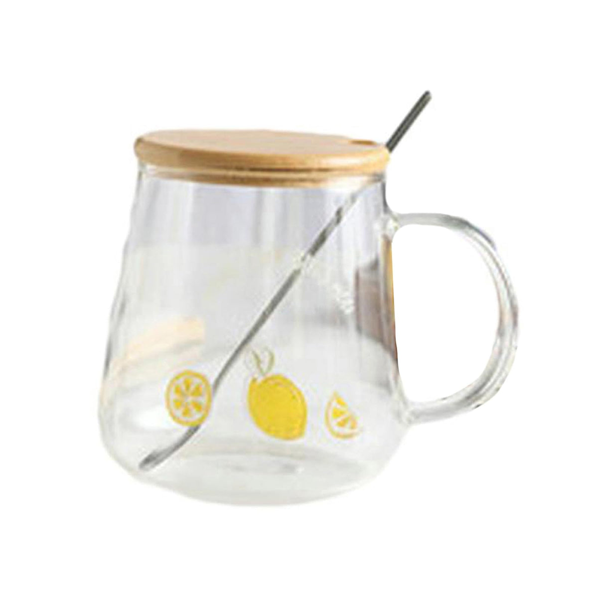 450ml/15oz Fruit Glass Lemon Milk Breakfast Cup With Lid Spoon, Lightweight And Heat-Resistant Water Cup For Home And Office Use-GK-B model