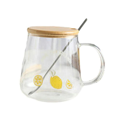 450ml/15oz Fruit Glass Lemon Milk Breakfast Cup With Lid Spoon, Lightweight And Heat-Resistant Water Cup For Home And Office Use-GK-B model