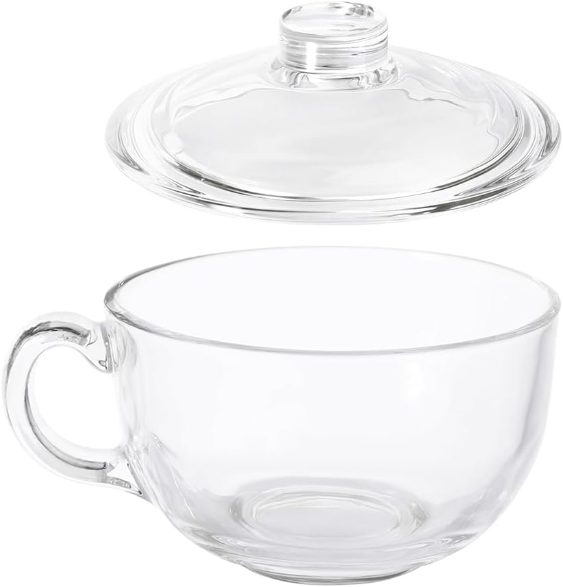 Clear Breakfast Bowl with Lid and Handle,Glass Cereal Salad Milk Mug Large Capacity Kitchen Office Cup for Cold Hot Drinks